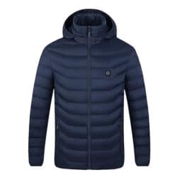 heated down jacket for men in dark blue