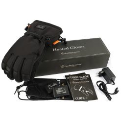 Verpakking van HeatPerformance ULTIMATE verwarmde handschoenen met batterijen, lader en handleiding